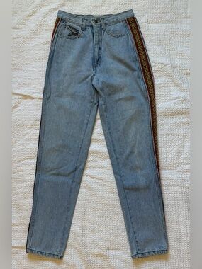 Light Blue High-Waist Jeans with Side Embroidered Trim